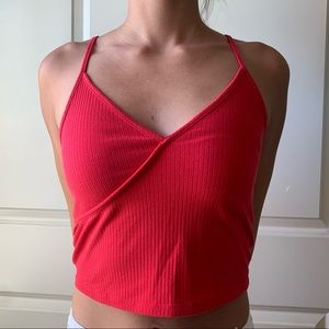 Red V-Neck Cropped Tank Top